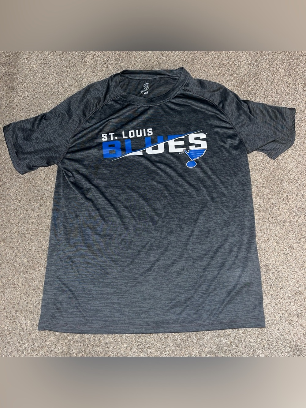 St Louis Blues Hockey NHL Tee T Shirt Mens Size Large Gray Short Sleeve Dri Fit